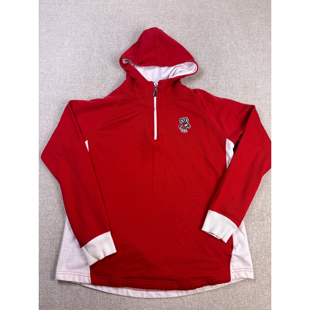 Champion Wisconsin Badgers Quarter Zip Hoodie Mens 2XL Red White Bucky Badger